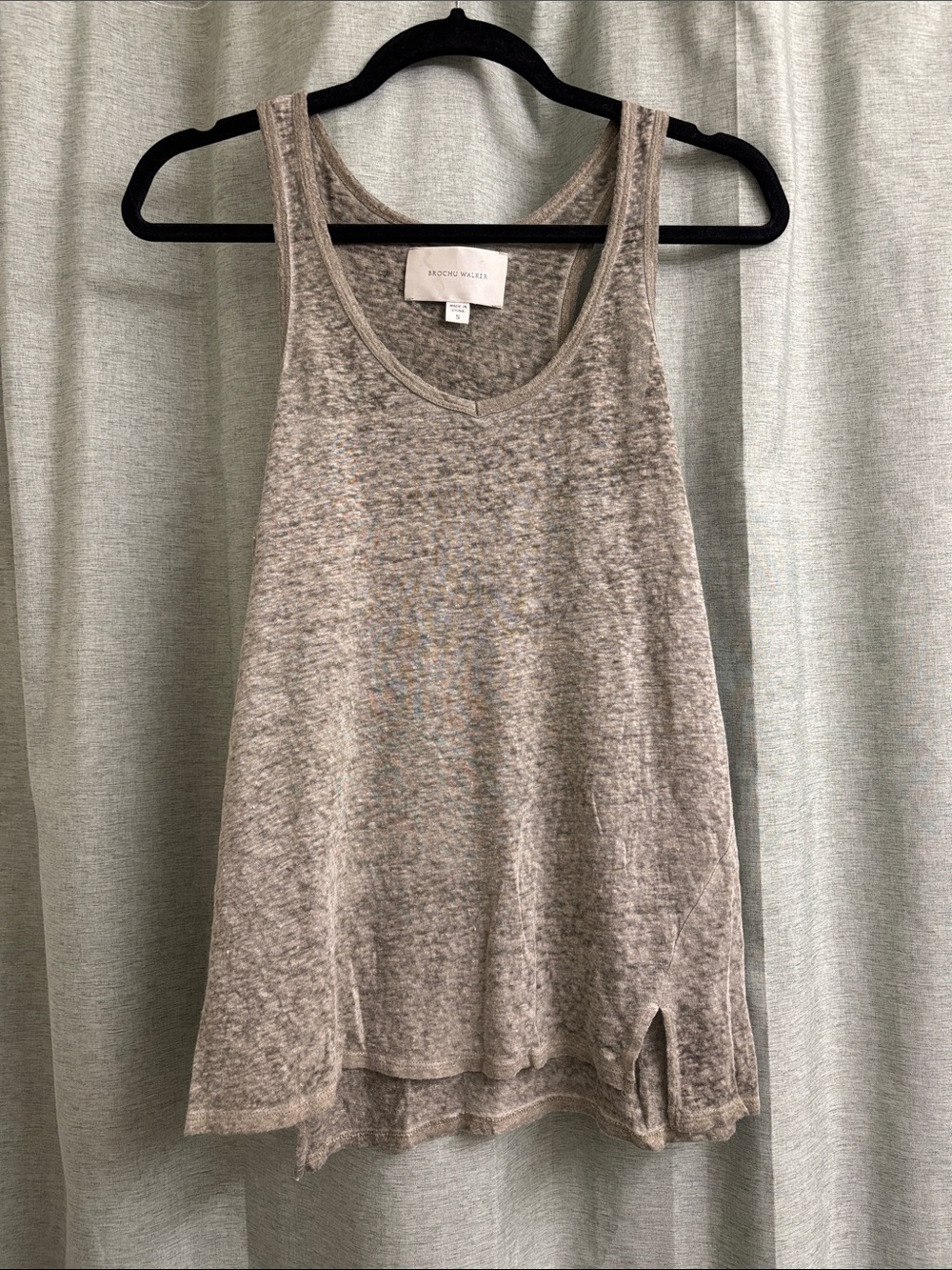 Brochu Walker 100% Linen Grey Heathered Tank Top Asymmetrical Hem Size S